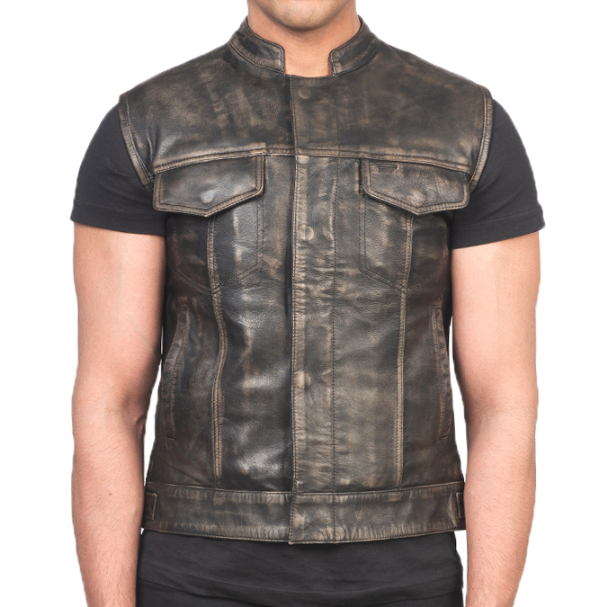 Men’s Motorcycle Leather Vest With Concealed Carry Pocket